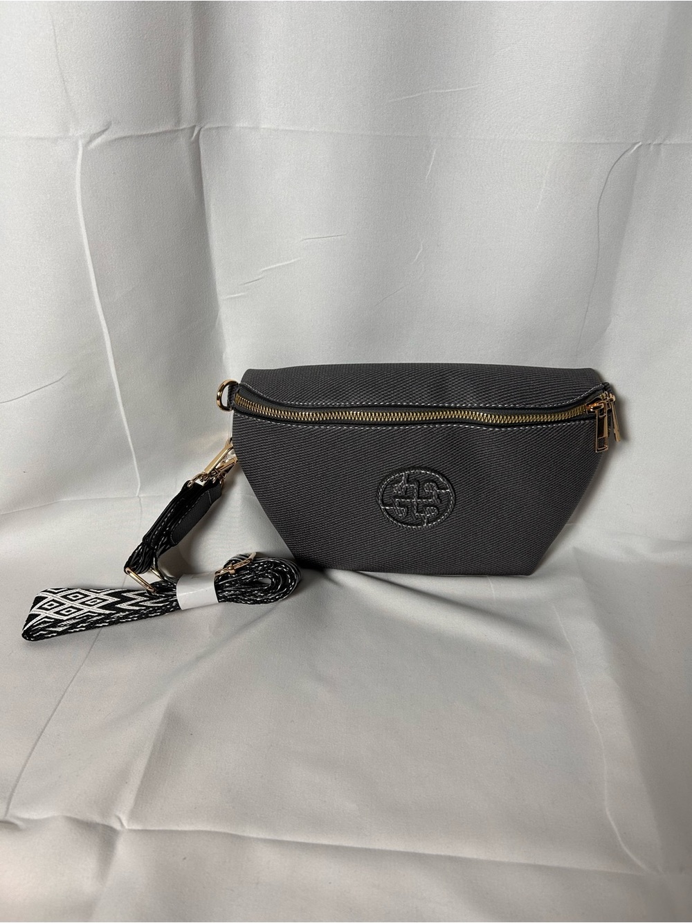 Black Crossbody Bag with Gold Zip
